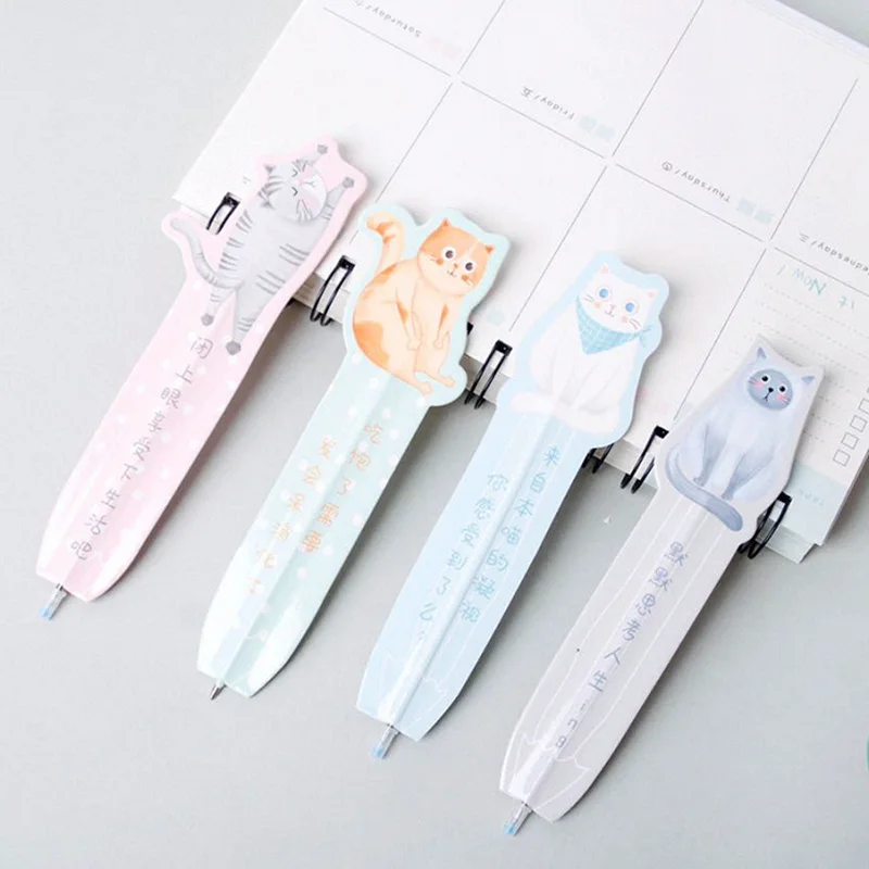 Coloffice Creative 4pc/pack Cartoon ballpoint pen+ bookmark Vegetable cat kawaii signature pen material escolar school supplies - Цвет: cute cat(random colo