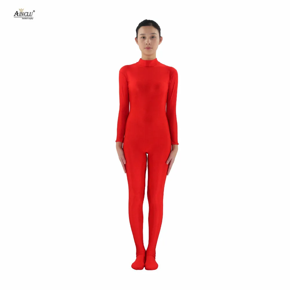 

Ainclu Women Spandex Zentai Red Skin-tight Without Head and Bare Hands Adults Dancewear Costume Hallween Bodysuit