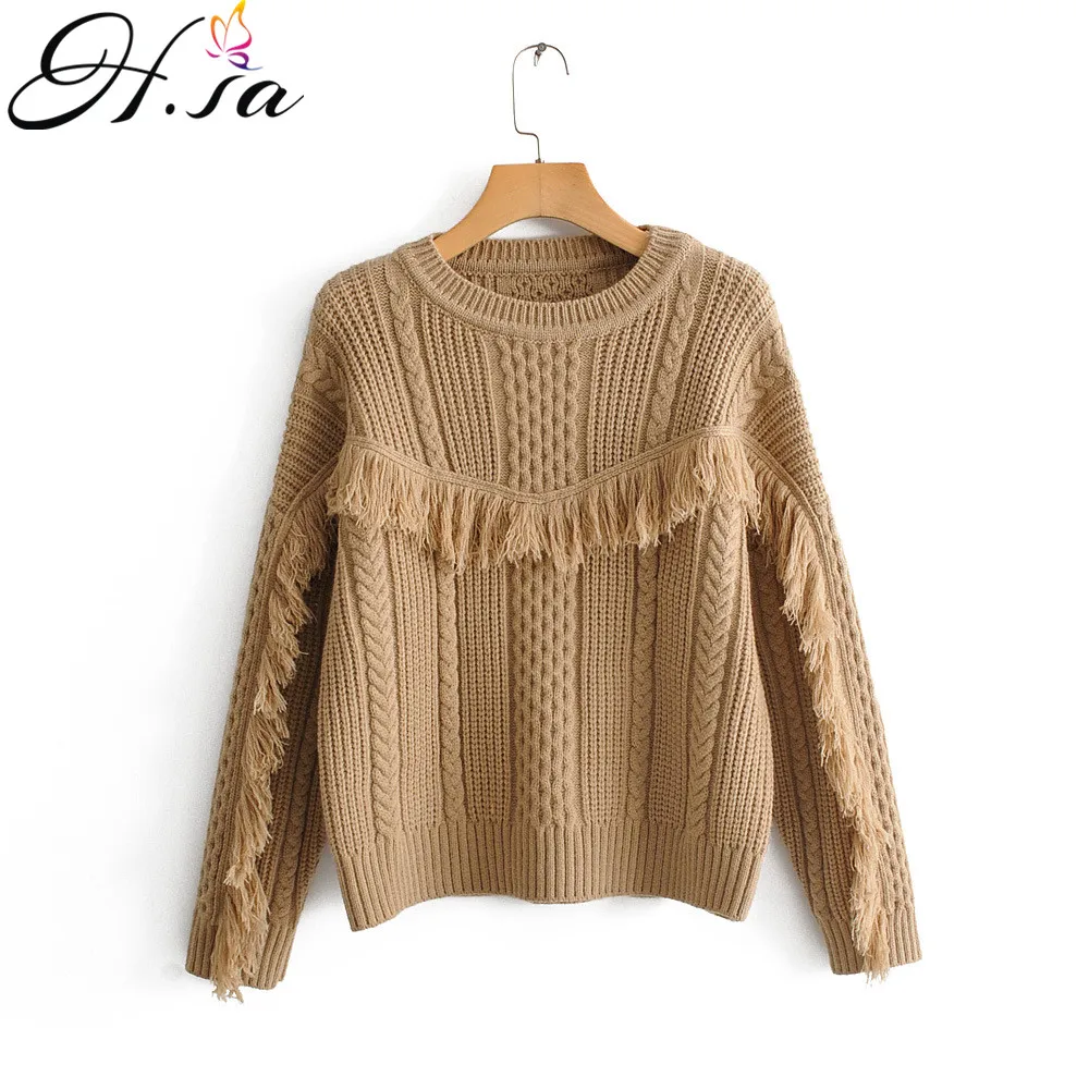 H. SA корейский модный женский свитер и пуловеры Oneck Ruffles Pull Jumpers хаки зимний теплый женский свитер-пуловер свитер оверсайз