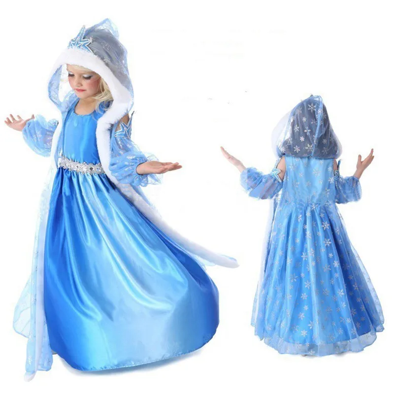 Princess Dress Deguisement Elsa Winter (dress+cape+sleeve) Lace Anna Cosplay Costume robe reine des neiges 2-7Year | Детская одежда и