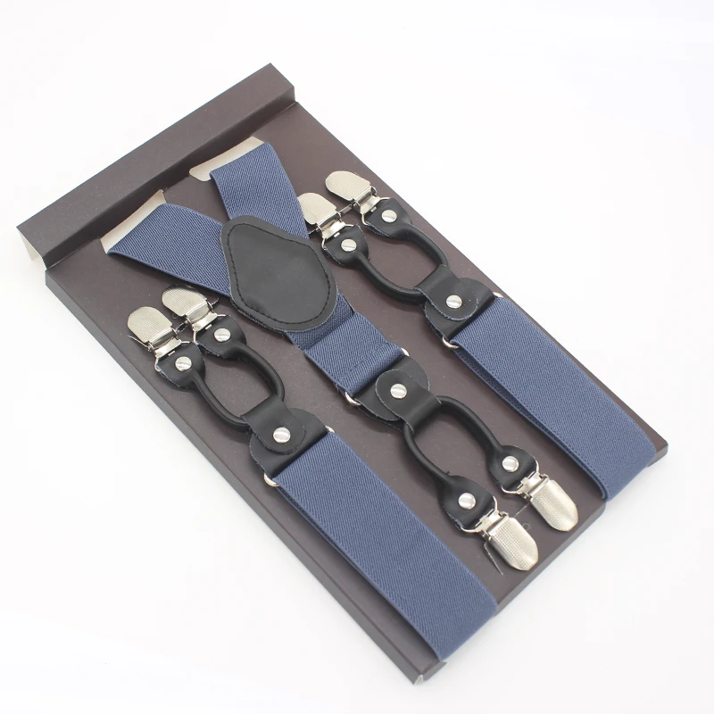 GRAY 3,5*120 см модные полосатые подтяжки на 6 клипсах, мужские винтажные повседневные подтяжки для взрослых в западном стиле, регулируемый ремень - Цвет: GRAY