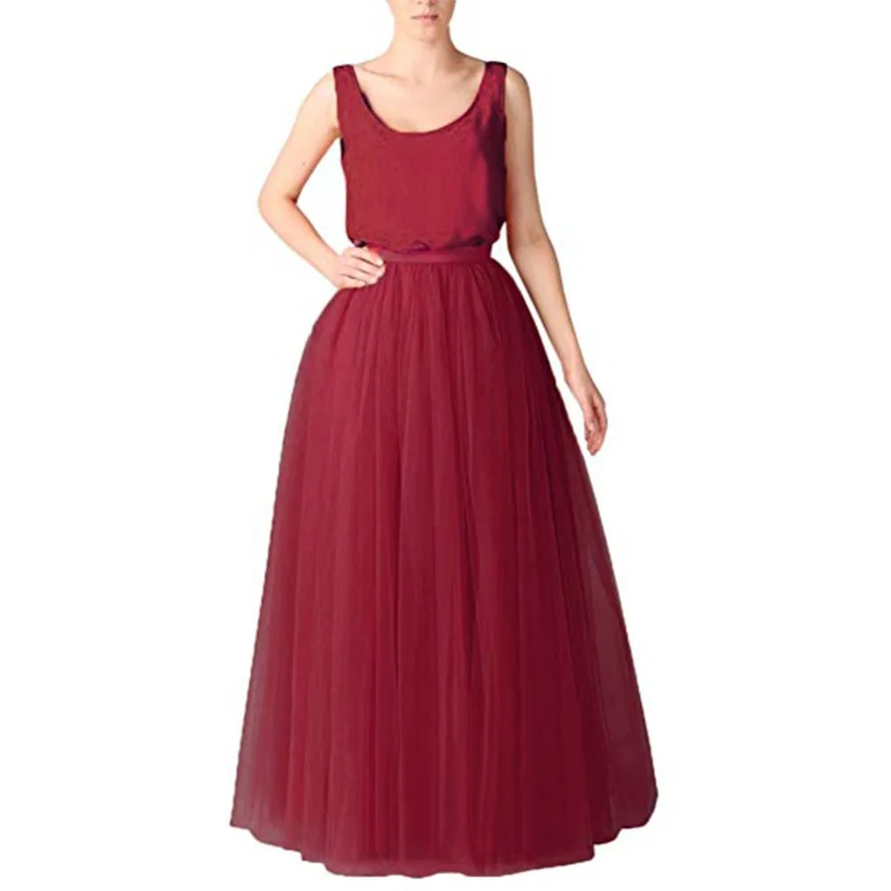 Женская кружевная юбка с тюлем длинная пачка длиной до пола высокой талией и