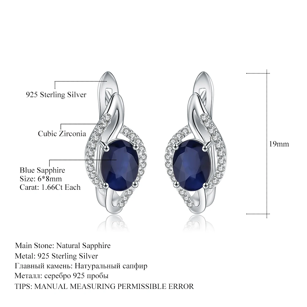 GEM'S BALLET 3.32Ct натуральный синий сапфир, Помолвочные серьги, 925 пробы серебряные серьги-гвоздики с драгоценным камнем для женщин, хорошее ювелирное изделие