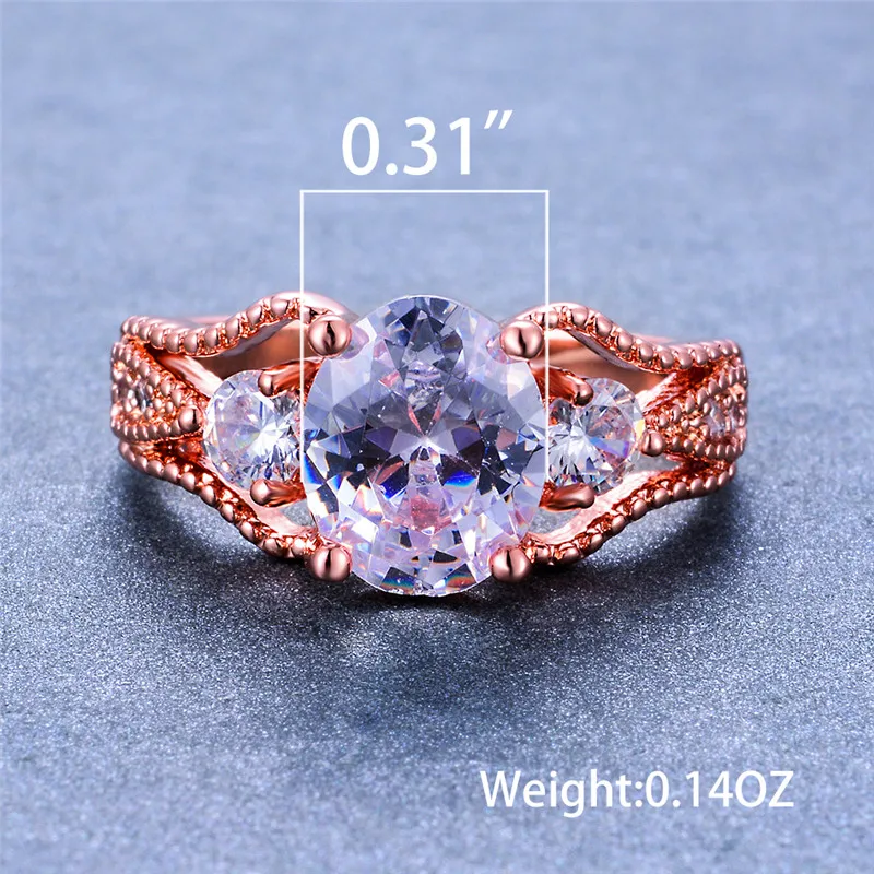 Cute Female Round Solitaire Ring Fashion Crystal Rose Gold Zircon Stone Vintage Wedding Bands Promise Women Engagement | Украшения и