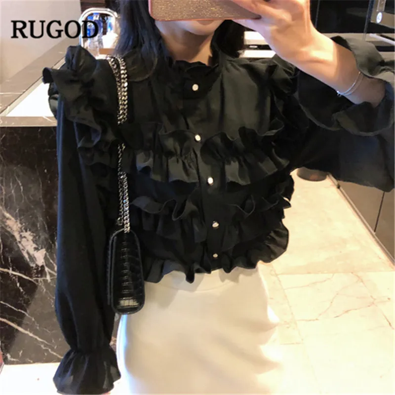 RUGOD Мода с воротником-стойкой Женский Рубашки офисная одежда 2019 Повседневная