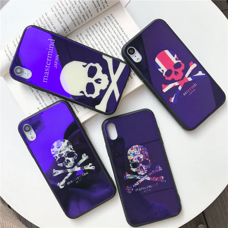 Роскошный чехол с голубым стеклом для iPhone X Xs Max XR 8 7 6 6S Plus Модный японский mastermind