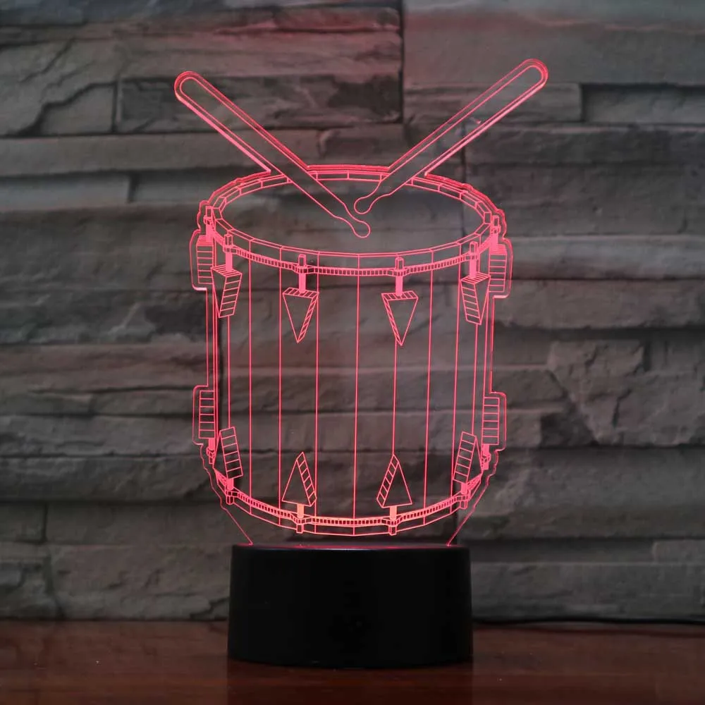 

3D LED Night Light Drum With 7 Colors Light For Home Decoration Musical Instruments Optical Illusion Table Lamp Children Gift
