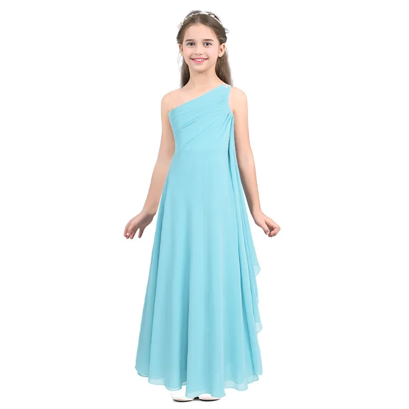 Платье в пол с цветочным узором для девочек; шифоновое платье на одно плечо, стразы; детское платье принцессы для девочек; платье для свадьбы, особых случаев; Vestidos