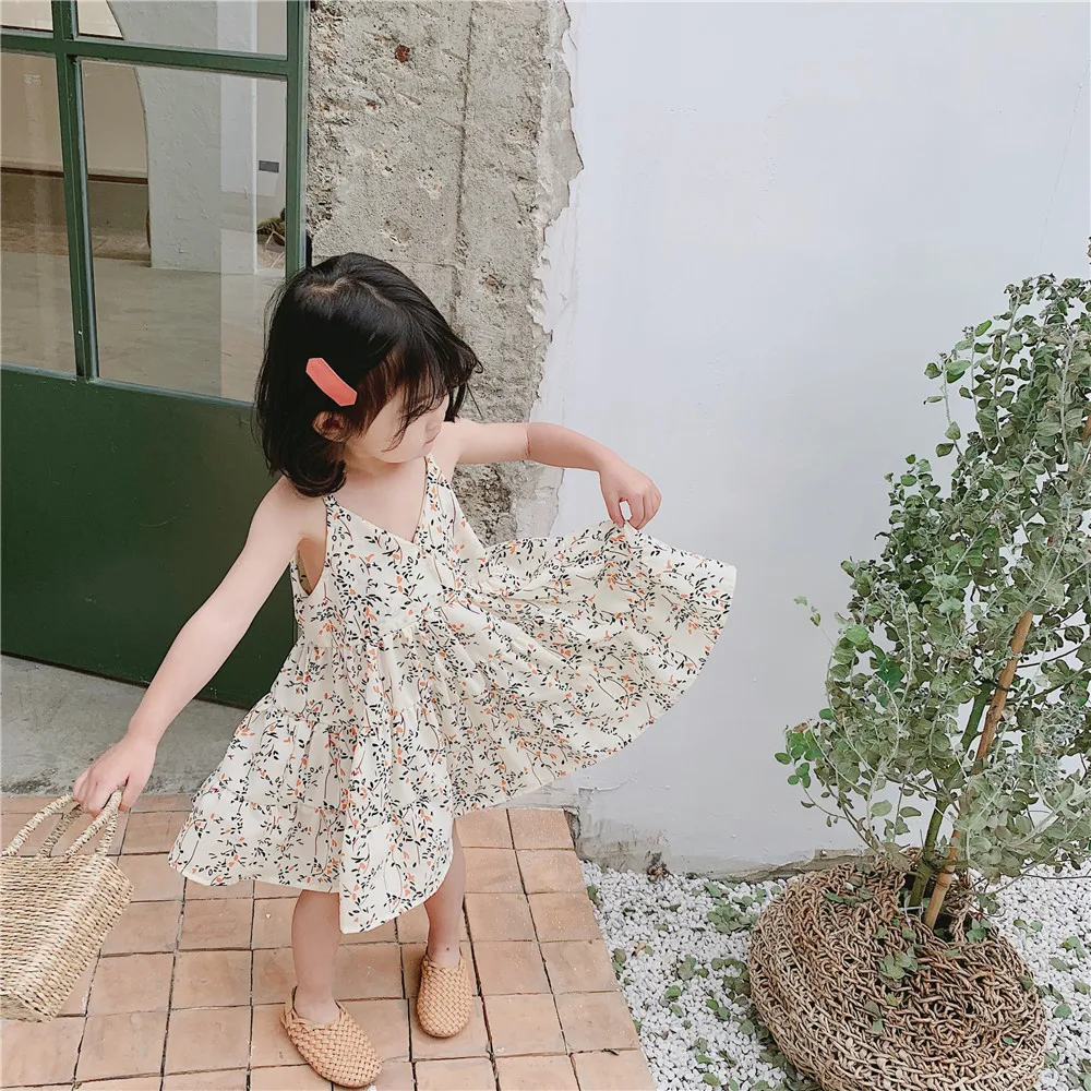 2019 Summer New Arrival korean style cotton flowers pattern all-match princess suspender dress for cute sweet baby girls | Детская