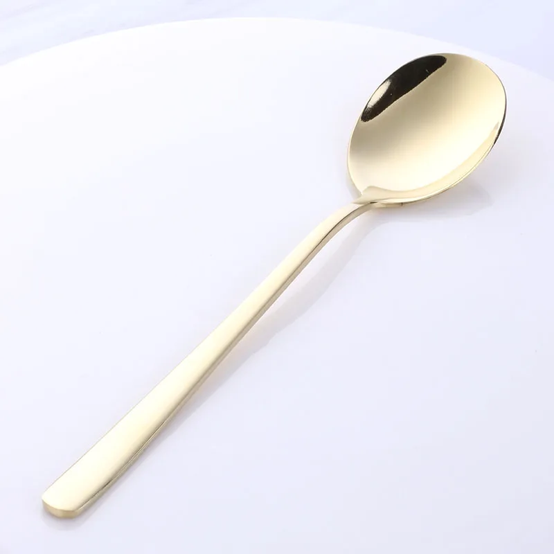 Light Gold-1Pc 1 шт., Корейская ложка, десертная ложка из нержавеющей стали, Золотая столовая ложка, круглая ложка для супа, посуда с длинной ручкой, портативный набор, вечерние инструменты - Цвет: Light Gold-1Pc