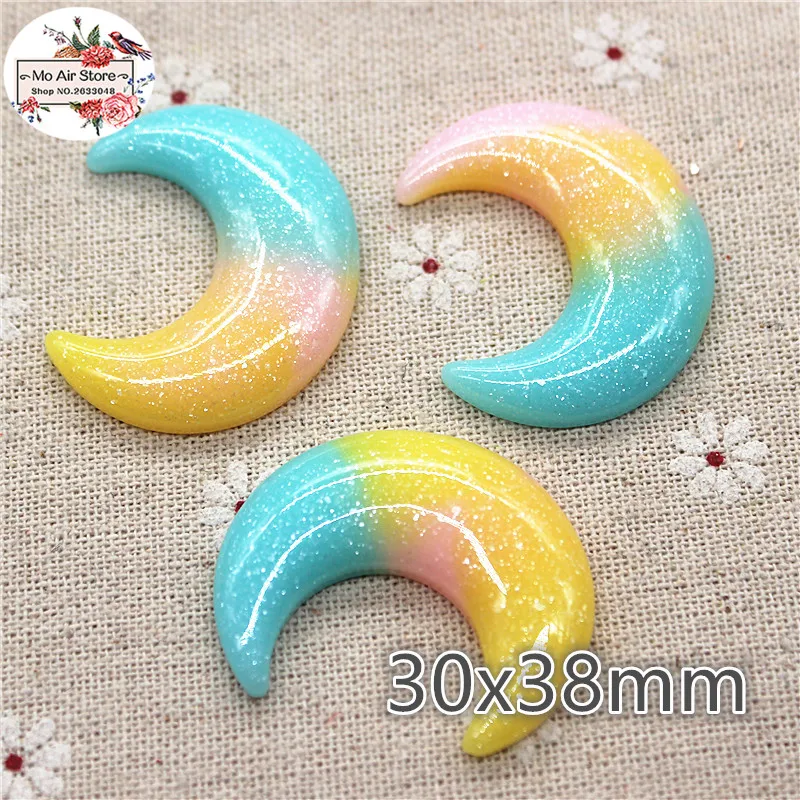 

10pcs pink Crescent moon shiny Resin Flackback Cabochon Art Supply Decoration Charm Craft