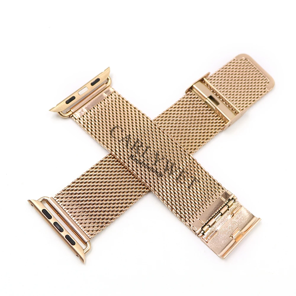 

CARLYWET 38 42mm Wholesale Connector Adapter Rose Gold Thick Mesh Stainless Steel Strap Bracelet For Apple Watch iWatch