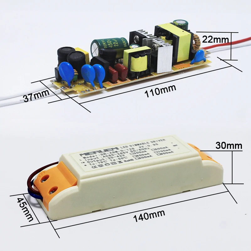 Без мерцания 15-34 Вт затемнения светодиодный драйвер DC30-42V 500/600/700/800 AC220V лампа Питание CE освещения трансформатор PF0.95 низкий коэффициент нелинейных искажений
