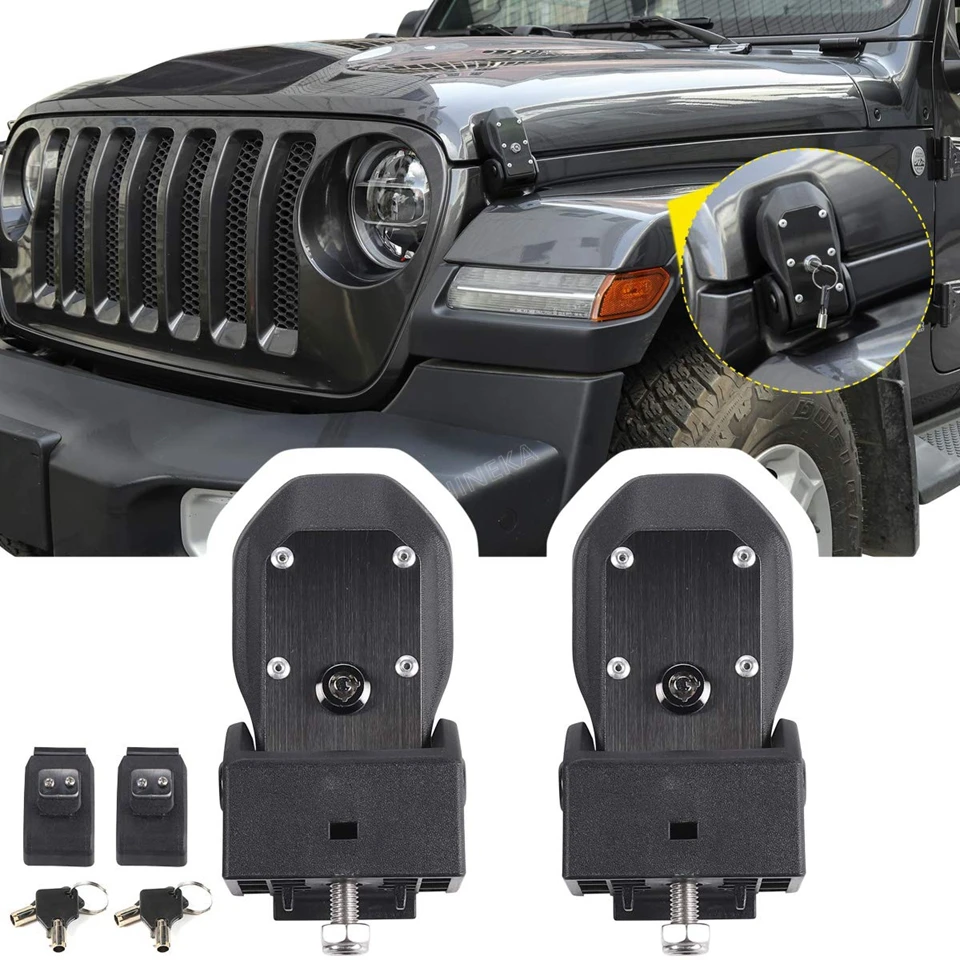 Защелки для капота Замок капота комплект защелки Противоугонный для Jeep Wrangler JL Sports Sahara Freedom Rubicon черный