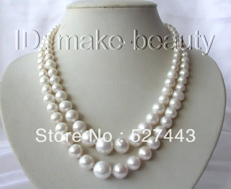 

Wholesale free shipping stunning 2rows 6-12mm round white freshwater cultured pearl necklace