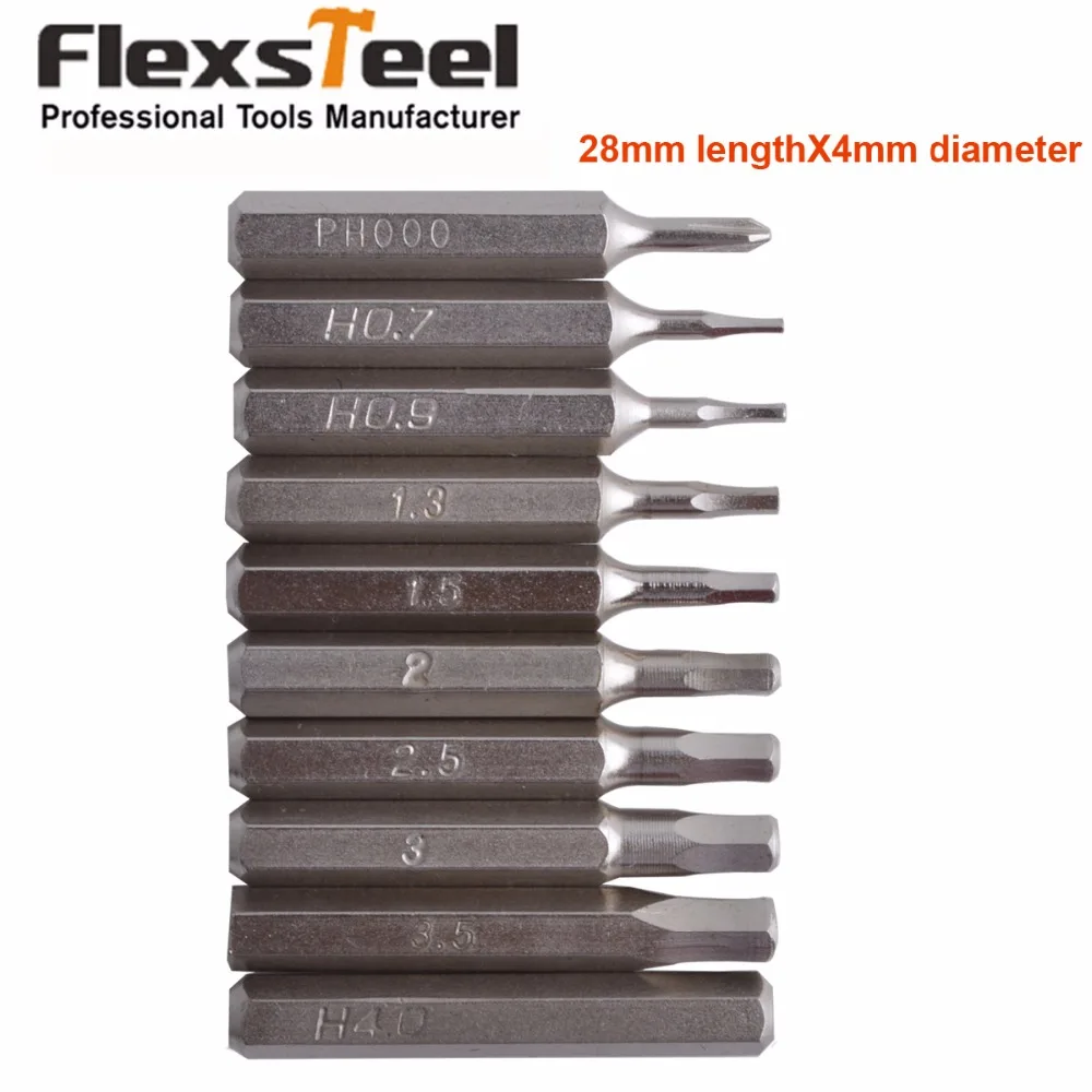 Набор шестигранных бит Flexsteel 10 шт. h0 7 9 H1.3 H1.5 H2.0 H2.5 H3.0 H3.5 H4.0 и PH000 в том числе|bit set|hex bit