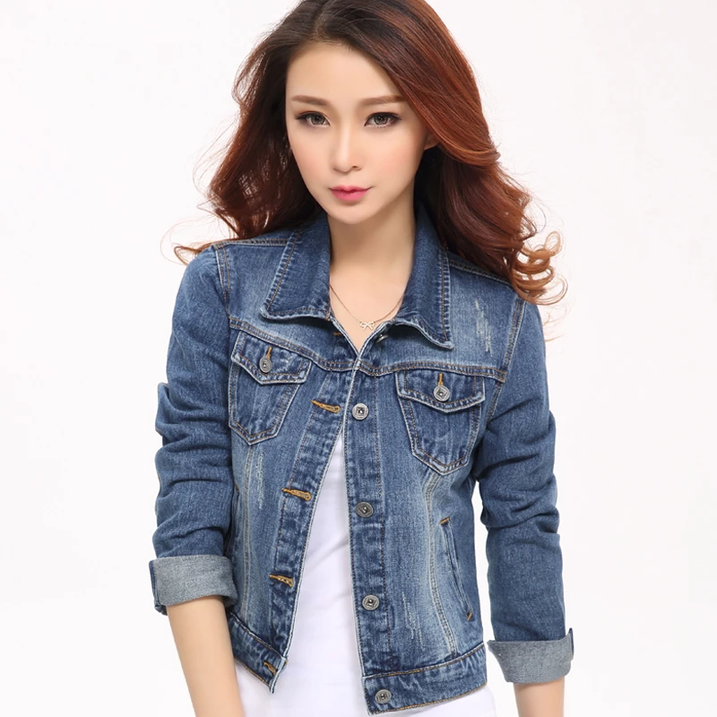 Женская джинсовая куртка с длинным рукавом облегающая короткая повседневные