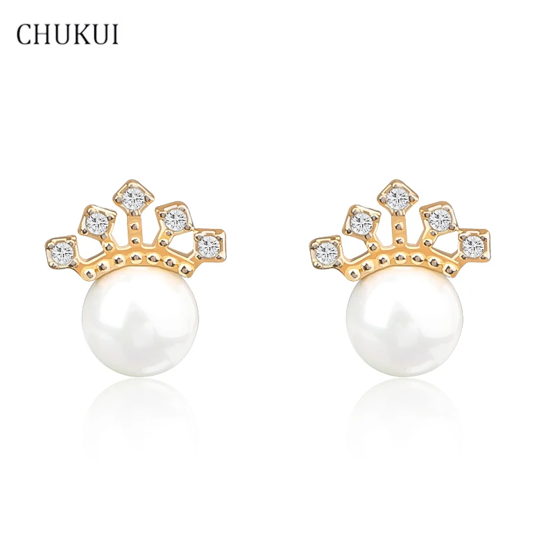 CHUKUI Crown Earing 925 Sterling Silver Stud Earrings For Women Princess Jewelry Classic Girl Pearl Earring Gift | Украшения и