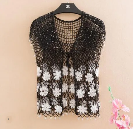 

Lace hollow small shawl cloak tassels with short thin shoulder hollow Knitted Blouse