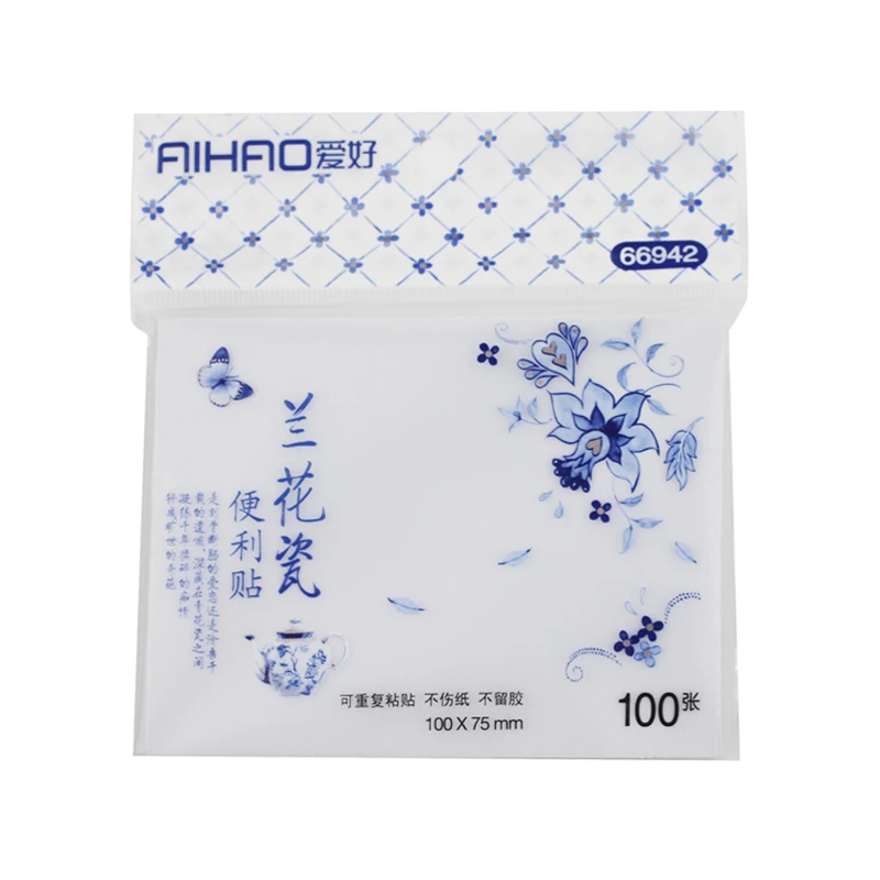 100 листов/лот Aihao синяя и белая фарфоровая клейкая бумага для заметок, Канцтовары для скрапбукинга, планировщик, блокнот для заметок, Офисная и школьная принадлежности
