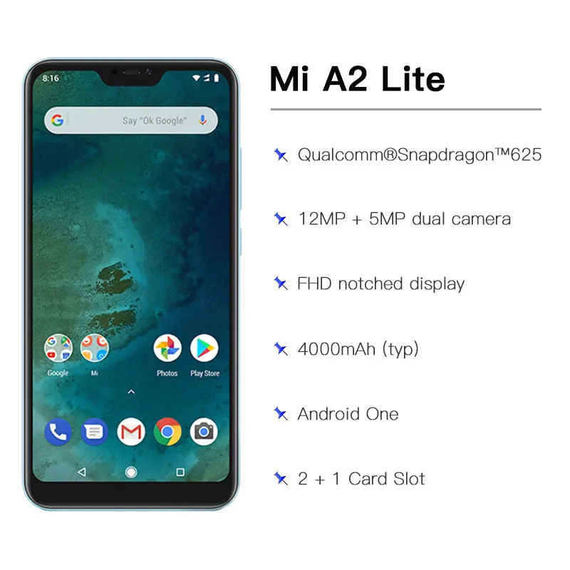 Глобальная версия Xiaomi A2 Lite 4 Гб 64 Snapdragon 625 Восьмиядерный телефон 5 84 &quot19:9 полный