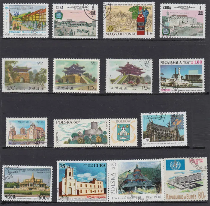 

Новые 50 шт./лот архитектурные здания, все разные из многих стран, не повторяют неиспользованные почтовые марки для сбора