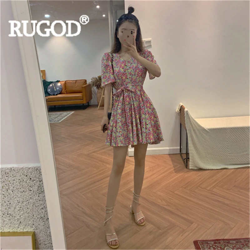 Женское платье RUGOD плиссированное мини-платье с цветочным принтом и