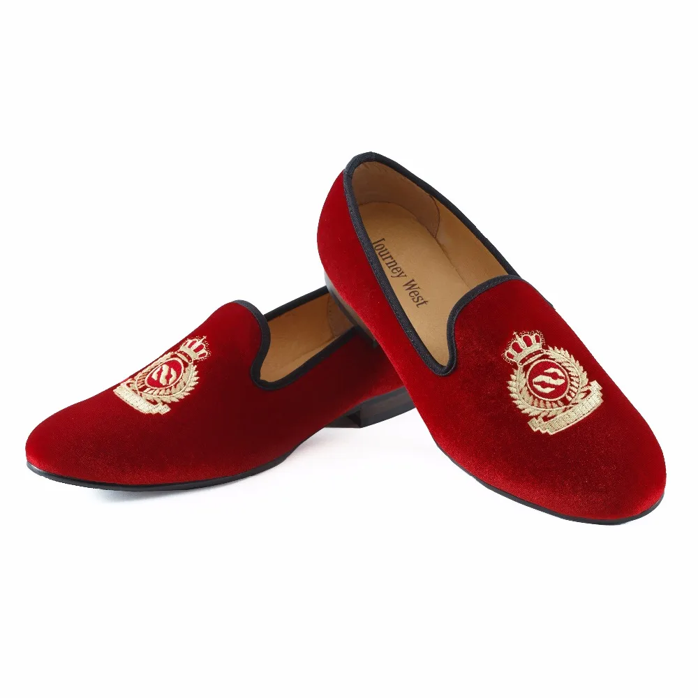New Handmade Men Red Velvet Loafers With Crown Casual Dress Shoes Smoking Slippers Men's Flats Wedding Plus Size US 7-13 | Обувь