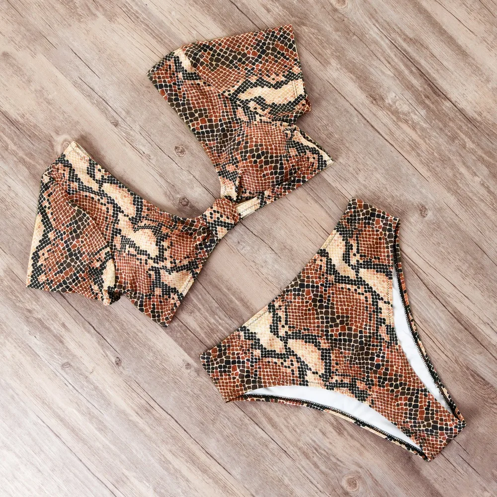 Женский купальник с леопардовым принтом бикини высокой талией пуш-ап