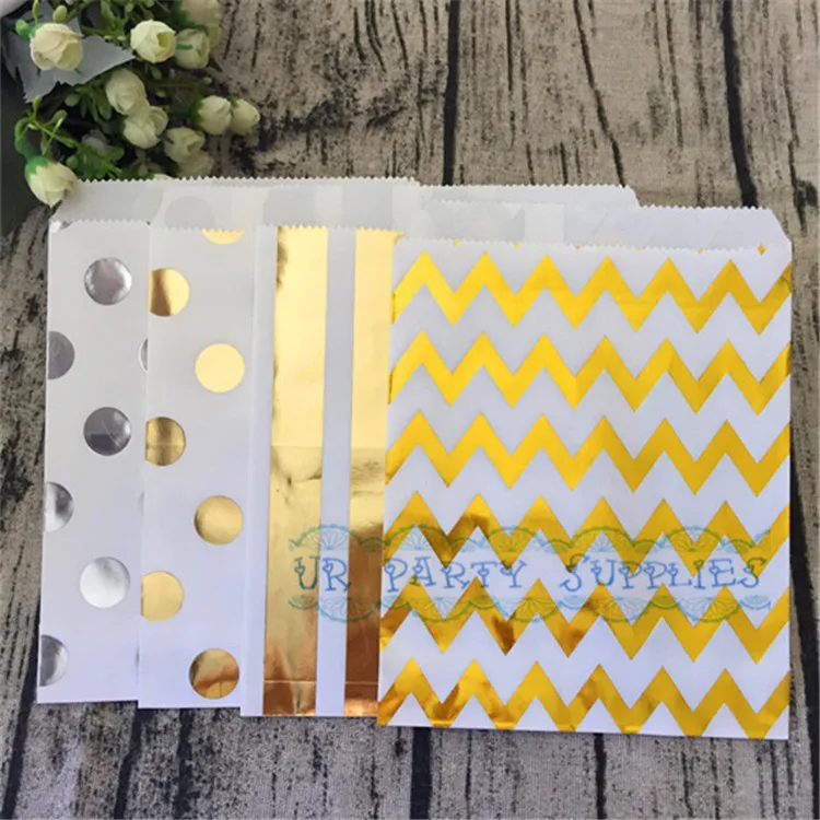 Бесплатная доставка 100 шт Металлические золотые бумажные мешки полосатые сумки