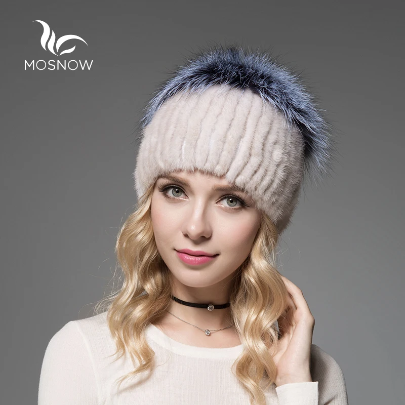 2019 New Fashion Mink Fur Winter Hats For Women Fox Fluffy Pompons Bow Casual Knitted Women's Female Bonnet Beanies | Аксессуары для