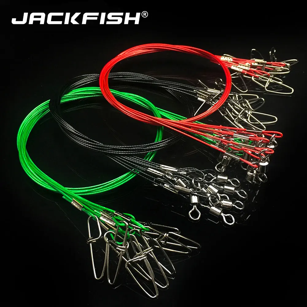 

JACKFISH 10Pcs/lot Max Drag 67KG Steel Wire Leader Line With Swivel Fishing Connector 50CM Fishing Line Sink FIshing Rope