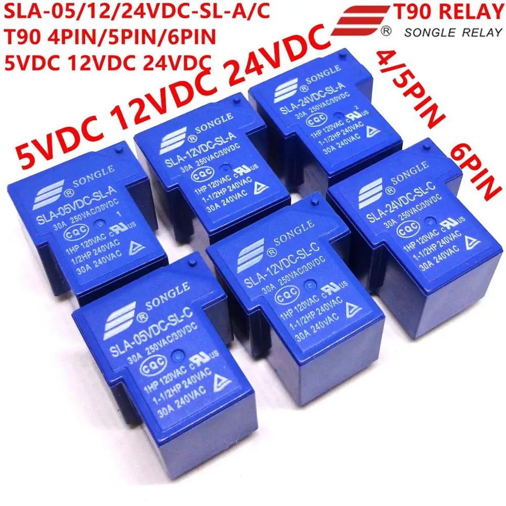 Реле Songle T90 SLA-05VDC-SL-C SLA-12VDC-SL-C SLA-24VDC-SL-C 5 В, 12 В, 24 В постоянного тока, 6PIN T90 1CO реле абсолютно и