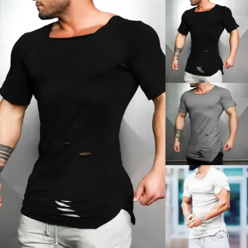 Мужская футболка с коротким рукавом летняя в стиле хип хоп рваные футболки