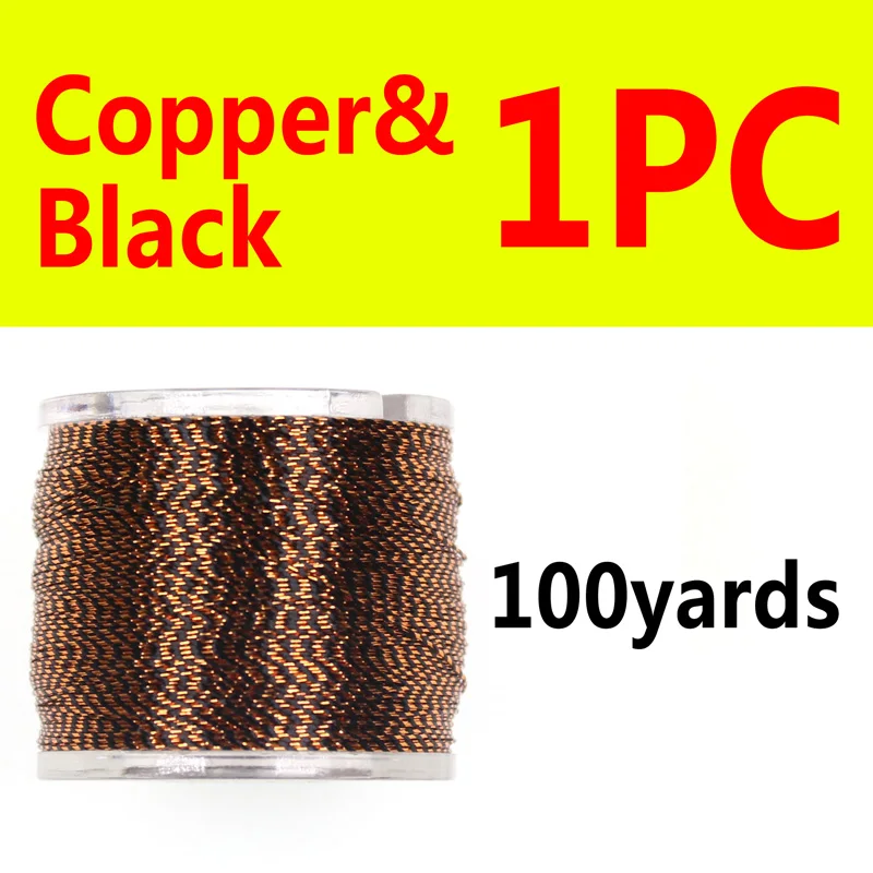 Copper Black 1PC Bimoo 100 ярдов/катушка плоская металлическая нить для обмотки стержней, для завязывания мушек, Nymph Midge, стример, джиг, крючок, связывающий материал, 11 цветов - Цвет: Copper Black 1PC
