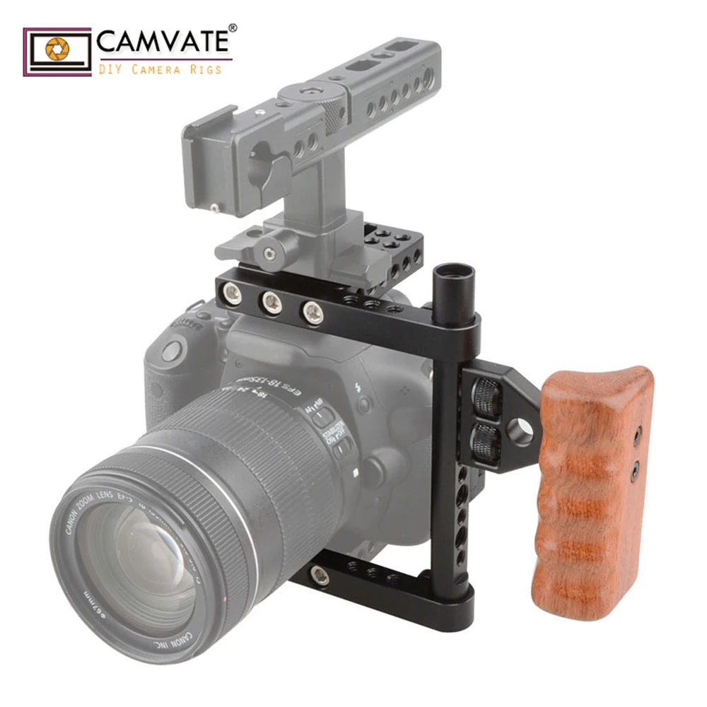 CAMVATE DSLR видеокамера клетка стабилизатор установка с деревянной ручкой для Canon Nikon C1392 камера фотографии аксессуары