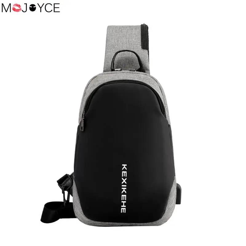 Серый Модная мужская нагрудная сумка с usb зарядным портом для наушников, анти-вор, сумка через плечо, водонепроницаемая Мужская нагрудная сумка, Мужская поясная сумка - Цвет: Серый