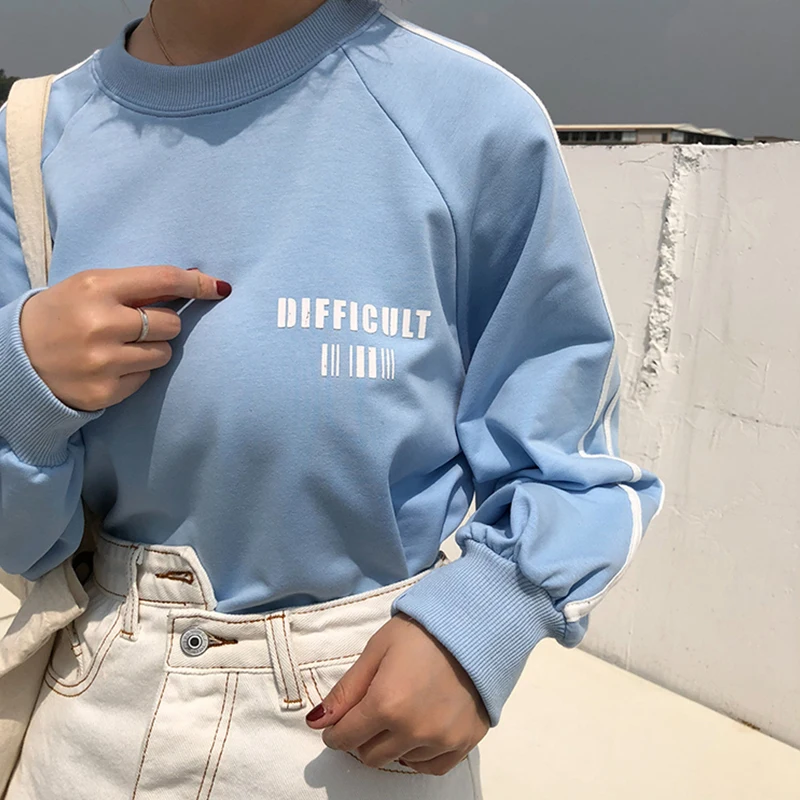 Spring Korean chic Harajuku Wind Bar Stripe woman sweatershirt Student Loose Thin Long Sleeve couple Tops | Женская одежда