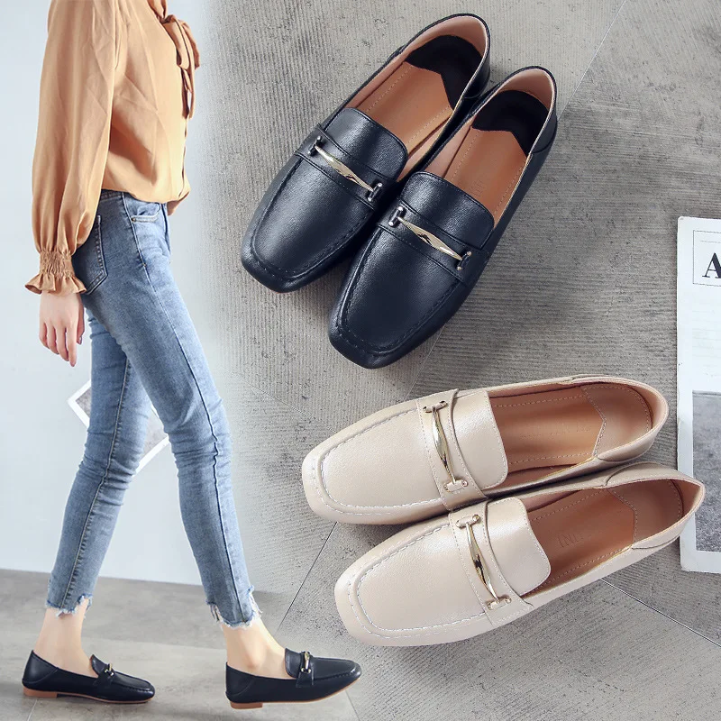 Простые Дизайнерские мокасины на плоской подошве с квадратным носком женские