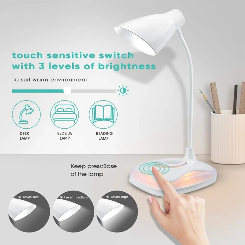 Светодиодная настольная лампа ночник с гибкой гусиной регулируемой яркостью 3
