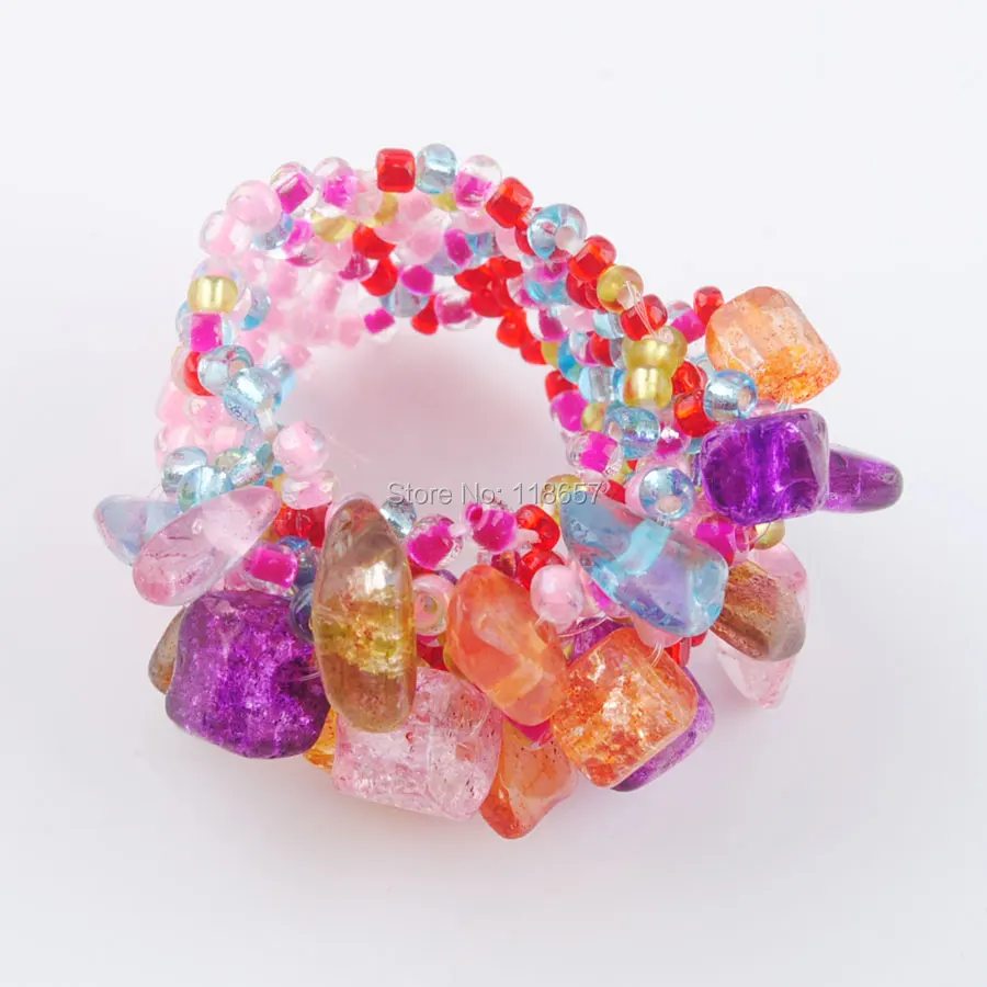 Free shipping Natural Multicolor Gem Stone Beads Stretch Finger Ring Jewelry US 6~10 IJ3023 | Украшения и аксессуары