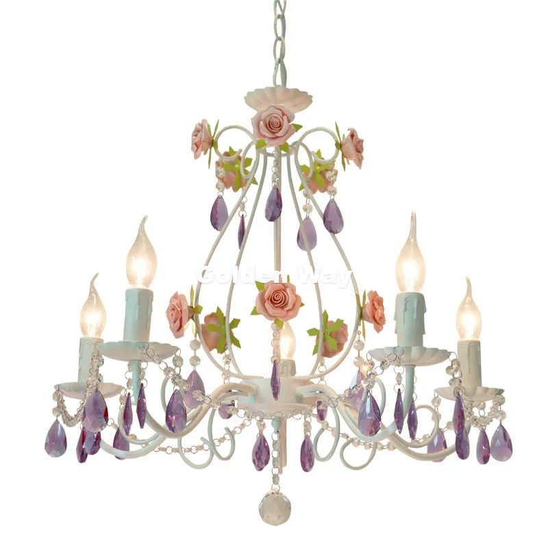Современная белая европейская люстра лампа Lustre Light 3L/5L/8L розовая роза фиолетовые