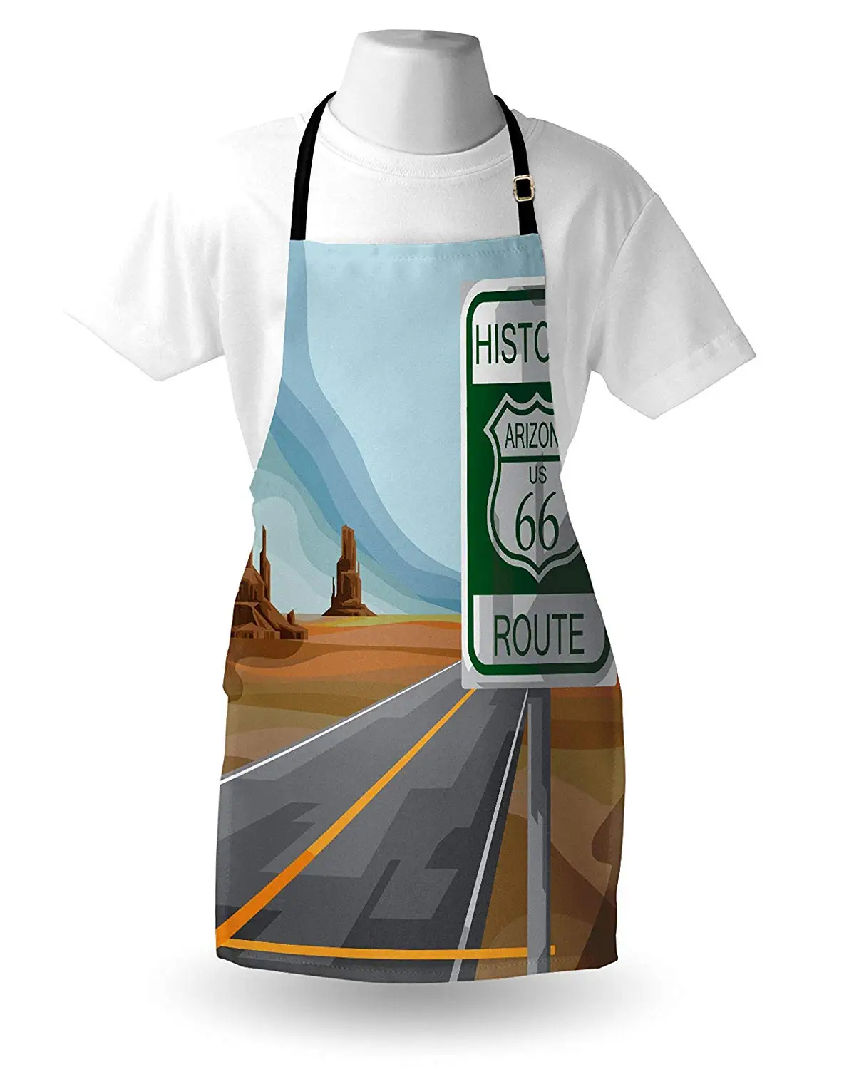 Route 66 фартук для приготовления пищи старинный знак маршрута Аризона Mother Road с роковыми образцами фон место