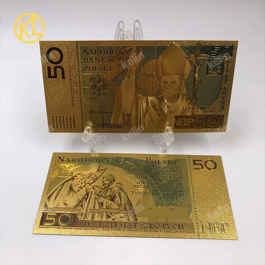 1 шт. польская злотая Золотая банкнота 50PLN с сумкой COA для partriotism ремесла коллекции и игры token money