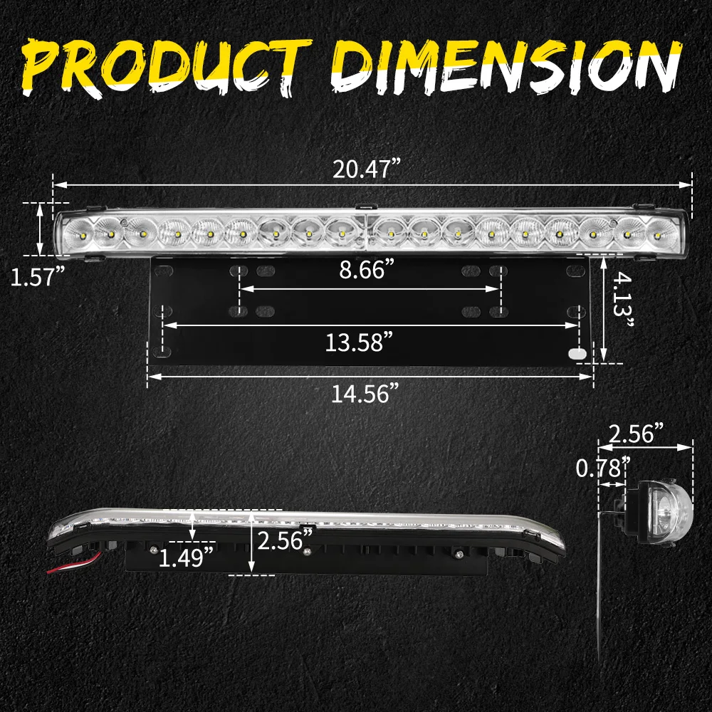 Световая панель Led длиной 20 дюймов с яркостью 10800Лм, универсальным кронштейном для крепления на рамке номерного знака для грузовика, автомобиля, внедорожника, четырехколесного мотоцикла и джипа.
