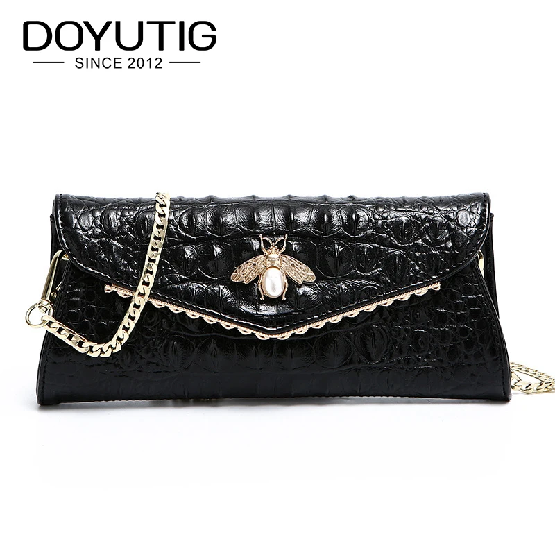 

DOYUTIG Women Luxury Evening Clutch Bags Black Honeybee Charm Female Genuine Leather Shoulder Bag Crossbody Purse & Handbag A212