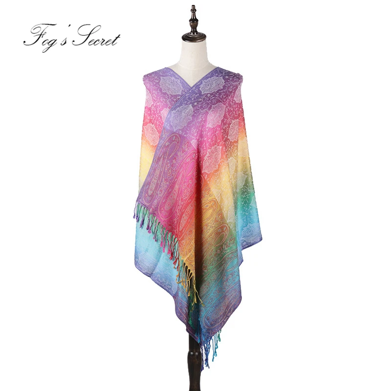 Для женщин Зимний шарф красочные Радуга теплая шаль для Градиент ретро