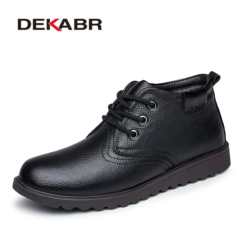 Black DEKABR/ мужские ботинки из натуральной кожи; зимние теплые мужские ботильоны высокого качества для работы в офисе; мужские водонепроницаемые ботинки для мужчин - Цвет: Black