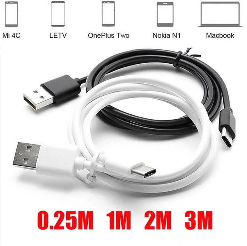 50 шт./лот 25 см 1 м 2 м 3 м Тип usb C USB кабель для передачи данных синхронизации и передачи данных 5В 2.4A Быстрый зарядный кабель для Samsung Galaxy S8 и USB-C устройств