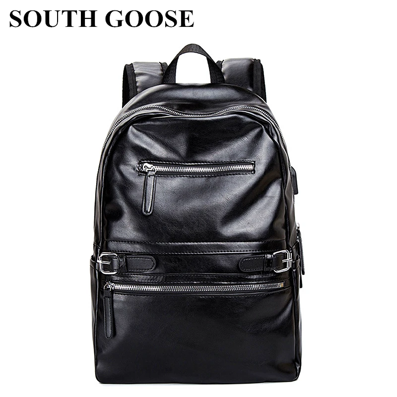 

SOUTH GOOSE Brand Men Backpacks Soft PU Leather School Backpack Bag For Teenagers Women Casual Backpack Waterproof Travel Bags